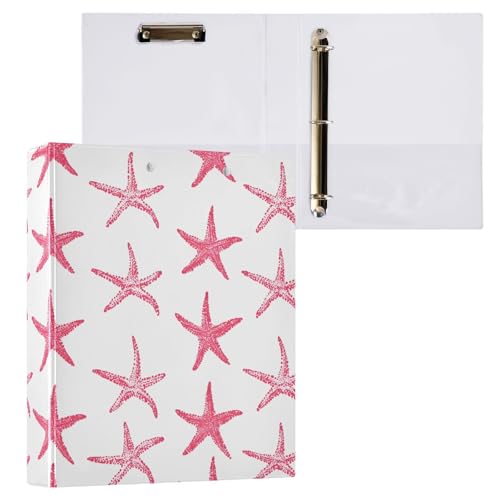 Image of Pink Starfish Nautical Coastal Ocean C 3 Ring Binder with 2 Interior Pockets 1.5 inch Binders 3 Ring Heavy Duty Fit 8.5 inch x 11 inch Letter Size for Office School, 2 Pack