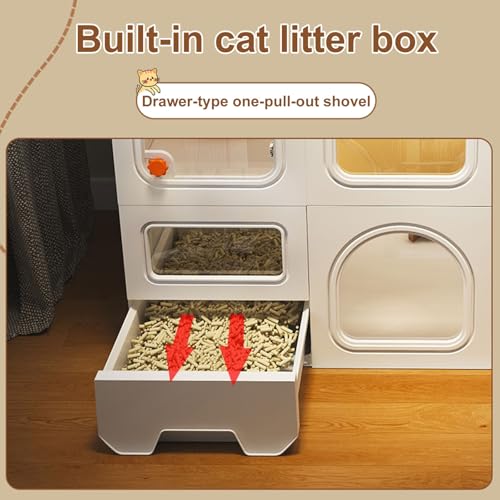 Gabbia per gatti a 2 livelli con contenitore, recinto interno con lettiera, cuccia fai da te per grandi esercizi, ideale per più gatti