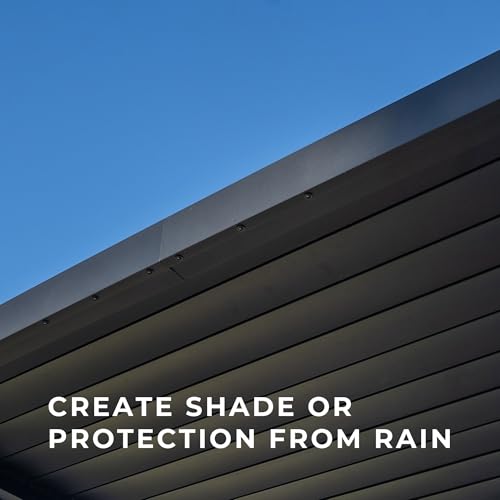 Image of Backyard Discovery Evanston 20'x10' Galvanized Steel Wall-Mounted Louvered Pergola Kit with Adjustable Roof, Shade, Rain Protection, High-Wind Rating, PowerPort, Gutter System for Outdoor Patio, Deck