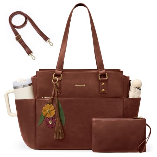 Image of LOVEVOOK Laptop Tote Bag for Women, Vintage Work Teacher Bag with Clutch