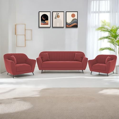 Image of Atticus 3+1+1 Seater Sofa Set for Living Room (Maroon Colour) Premium Fabric Sofa