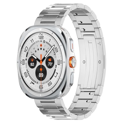 LDFAS for Galaxy Watch Ultra Bands, Titanium Metal Watch Band with Hidden Buckle Classic Style Compatible for Samsung Galaxy Watch 7 Ultra 47mm Band,Silver