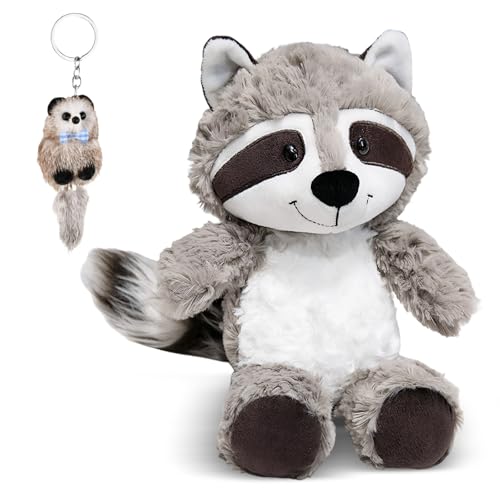 Ziyonix Guaxinim de peluche com porta-chaves de guaxinim, 25 cm brinquedo macio guaxinim animais de peluche realistas para amigos e crianças