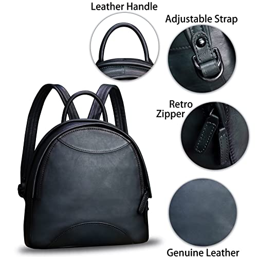 Image of Genuine Leather Backpack Purse for Women Retro Handmade Small Casual Rucksack Satchel Back Bags Knapsack (Darkgrey)