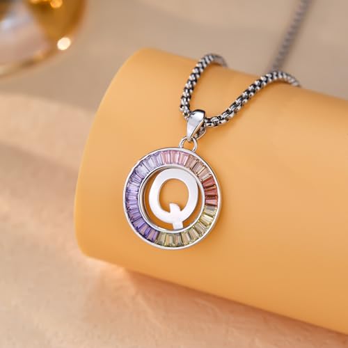Initial Letter A-Z Necklaces for Women, Color Cubic Zirconia Letter Pendant for Men S925 Sterling Silver, Birthday Graduation Gifts Fashion Jewelry4