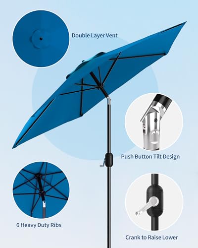 7.5FT Outdoor Patio Umbrella, Outdoor Table Umbrella, Market Umbrella With Push Button Tilt and Crank, 6 Sturdy Ribs UV Protection Waterproof for Garden, Deck, Backyard, Pool, Beige