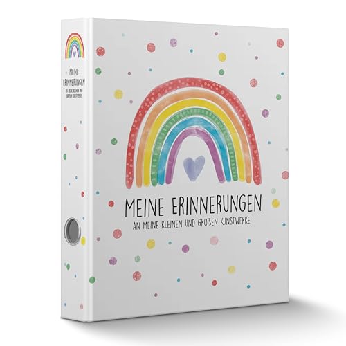 CALLUNA® Sammelordner Meine Erinnerungen mit Griffloch – Kindergarten Ordner – Sammelordner Kindergarten – ressourcenschonende Herstellung – inkl. EXTRA Schatzsuche – Geschenk – Regenbogen