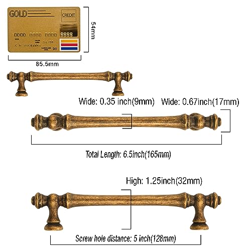 Amerdeco 10 Pack Antique Brass Cabinet Pulls 5 Inch(128mm) Hole Center Cabinet Hardware Kitchen Cabinet Handles for Bathroom Drawer Pulls Dresser Pulls ZH0014
