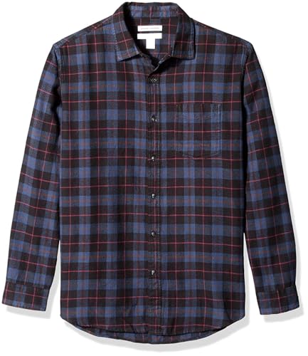 Amazon Essentials Men's Long-Sleeve Flannel Shirt (Available in Big & Tall), Black Blue Check Plaid, Small