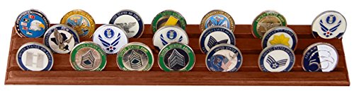 DECOMIL - Military Challenge Coin Holder Stand (Walnut) (Wood, 3 Rows)