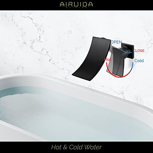 Airuida Matte Black Wall Mount Bathtub Faucet with Waterfall Tub Filler Spout Single Handle Bathroom Mixer Tap Brass Rough-in Valve Included - Thumbnail 6