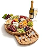 ZENFUN 13 Inch Bamboo Cheese Board and Knife Set, Round Charcuterie Boards with Bowls, Cheese Cutting Platter Serving Tray for Housewarming, Party, Picnic, 13” x 1.5”