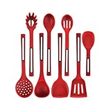 wrtgerht SuppenlöffelKitcheSilikon-Küchengeschirr Silikon-KochlöffelKitcheUtensil Bratschaufel Leaky Shovel Cooking Tool Sets Küchengeräte (Color : Red)