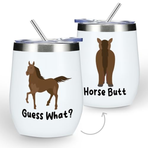 VICBOU Cute Funny 12 oz Tumbler, Wine Tumbler Insulated Wine Glass with Lid, Horse Gifts for Girls Boys Women Men Animal Lovers Horse Supplies Accessories Friendship Appreciation Christmas Birthday