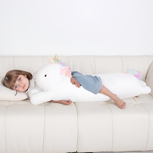 Image of MMguai 40inch Jumbo Unicorn Stuffed Animal, Giant Rainbow Unicorn Stuffy Long Body Pillow Plush Toy, Large Soft Unicorns Plushies Gift for Kids Boy Girl, Birthday, Christmas