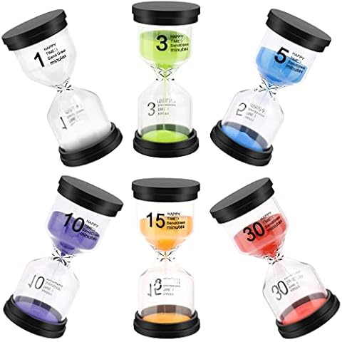 Sand Timer, Hourglass Sand Timers Colorful 1/3/5/10/15/30 Minutes Sandglass Timer with Protective Cover for Classroom Home Office Cooking (Pack of 6) Cover