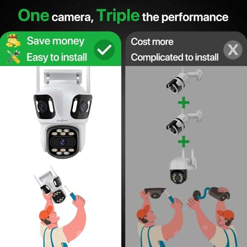 Image of Active Pixel A9 4+4+4MP Triple Lens WiFi Outdoor Security Camera | 8 LED Full-Color Night Vision | 360 PTZ | Motion Tracking | Two-Way Audio | Waterproof Wireless CCTV for Home & Office.