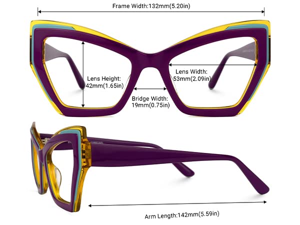 Image of Zeelool Vintage Oversized Cat Eye Glasses for Women with Non-prescription Clear Lens Alma JGA168677-04 Purple