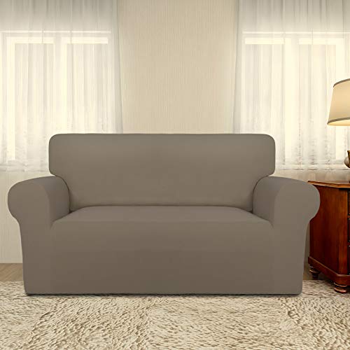 PureFit Super Stretch Sofa Slipcover – Spandex Non Slip Soft Couch Sofa Cover, Washable Furniture Protector with Non Skid Foam and Elastic Bottom for Kids, Pets (Loveseat, Natural)