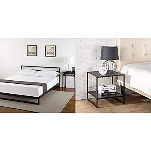 ZINUS Trisha 7 Inch Platform Bed Frame with Headboard (Queen) & Dane Modern Studio Collection 20 Inch Square Side, End Table, Night Stand, Coffee Table (Espresso)