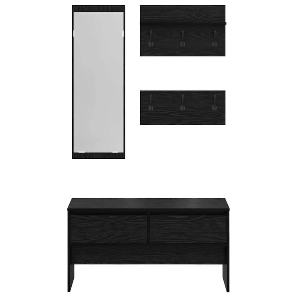 Hothingwell Möbelset für Eingangsbereich, 4-teilig, Eiche, Schwarz, Holz, Ingenieurwesen | Sitzbank mit Sitz, Spiegel, Acryl, Integralgarderobe, Pflege mit feuchtem Tuch