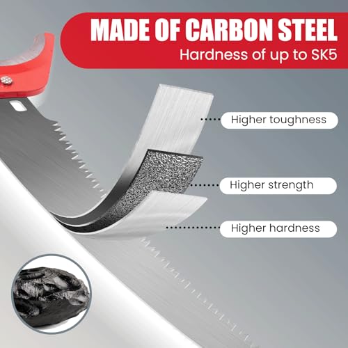 Manual Pole Saw, 3-14 ft Extendable Tree Pruner, Sharp Steel Blade and Scissors High Branches Trimming,with Lightweight 10 Handles, Protective Glasses and Gloves, for Pruning Palms and Shrubs