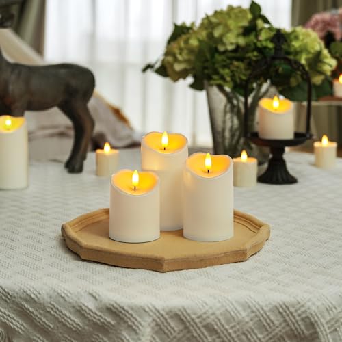Homemory Outdoor Waterproof Flameless Candles, LED Candle with Remote and Timer, Battery Operated Candles, Electric Fake Plastic Candles, Ivory White, Set of 3
