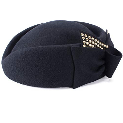 Lawliet Ladies Rhinestone Teardrop Fancy Wool Fascinator Cocktail Pillbox Cap Hat A254 (Black) - Thumbnail 2