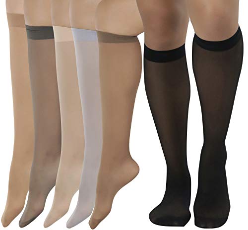 Image of ToBeInStyle Women Pack of 6 Sheer Knee-High Trouser Socks Reinforces Toes