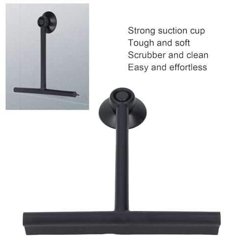 Image of Shower Squeegee for Glass Doors, Reusable Silicone Window Squeegee Bathroom Squeegee with Non Slip Handle and Suction Cup for Glass, Window, Door, Mirror, Car Windshield (Black)
