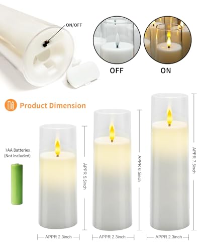 Image of kakoya Flickering Flameless Candles Battery Operated with Remote and 2 /4 /6 /8 H Timer Acrylic Led Pillar Candles Pack of 9 (appr D2.3 inchxH5.5 inch6.5 inch7.5 inch)with Realistic 3D Wick Candles for Home Decor(White)