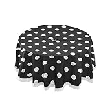 xigua Black and White Polka Dot Round Table Cloth, Heat Resistant Table Cover with Umbrella Hole and