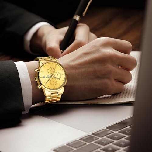 Image of NIBOSI Men's Watches Analog Minimalist Black Dial Watch for Man Business Chronograph Casual Watches Stainless Steel Strap Date