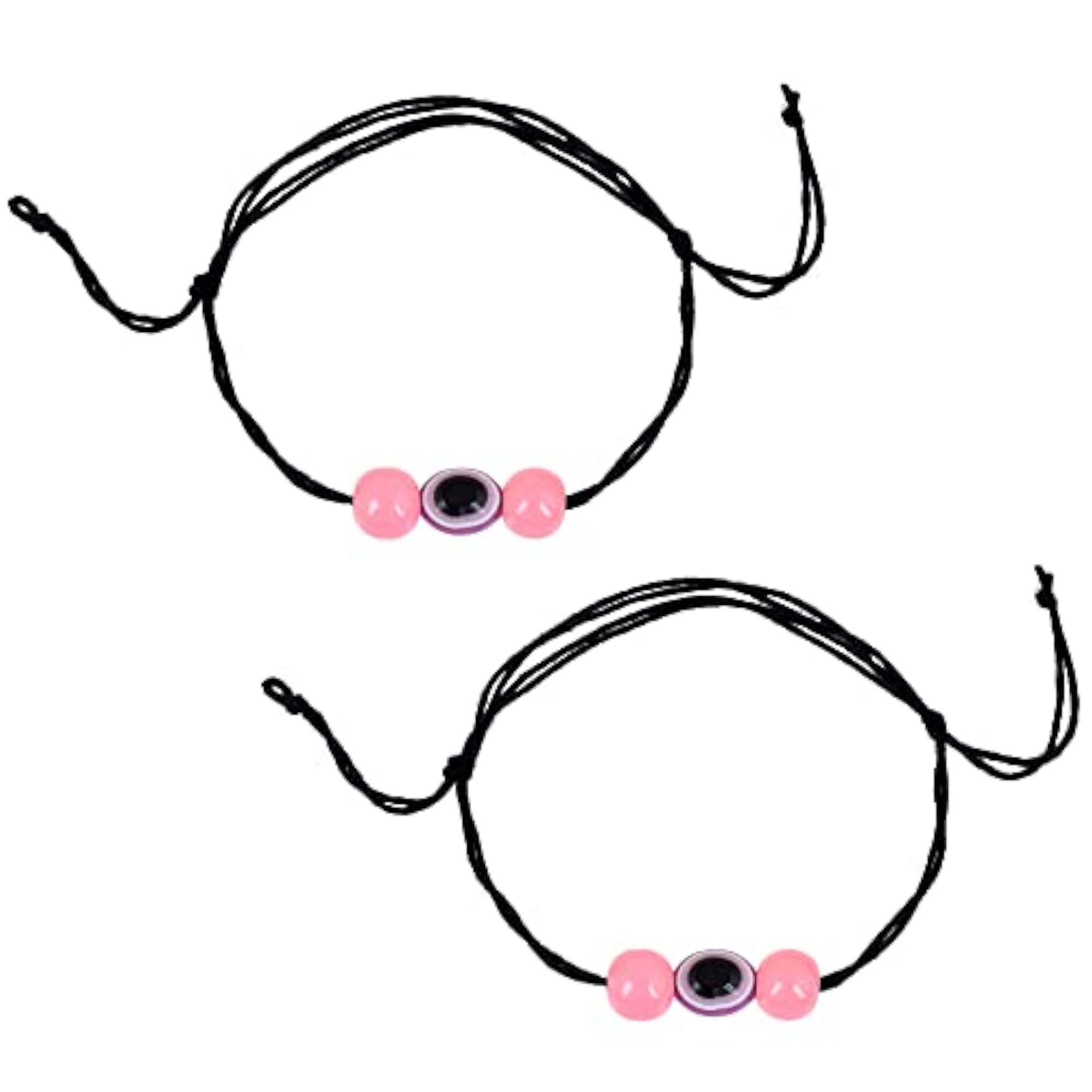 Trendy Oval Shape Magenta Evil Eye Adjustable Anklet with Peach Beads