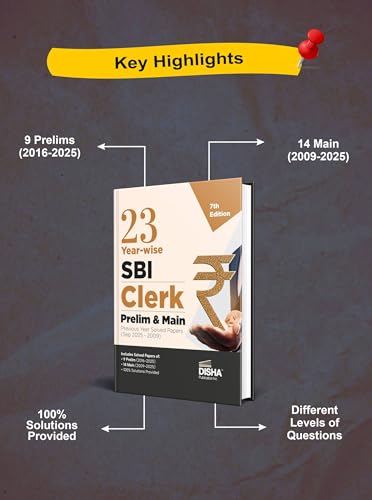 Image of Disha 23 Year-wise SBI Clerk Prelim & Main Exams Previous Year Solved Papers (2025 - 2009) 7th Edition | General Banking