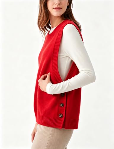 Image of Mingzhu Womens Sleeveless Sweater Tops Lightweight Button Down Vest
