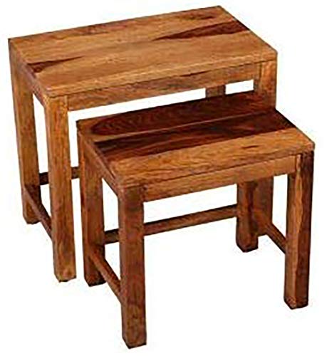 Image of Sheesham Wood Nesting Bedside Table for Home and Living Room -Set of 2