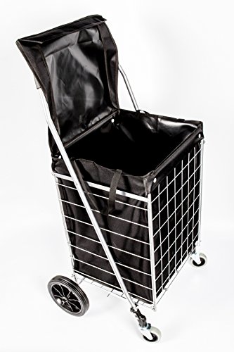 Primetrendz Pt-5607 Heavy Duty 600D Oxford Polyester Waterproof Grocery Utility Shopping Cart Liner With Lid And Handles, Made Exclusively For Cart Pt5614 | For Medium Size Cart | Color: Black #TOP2