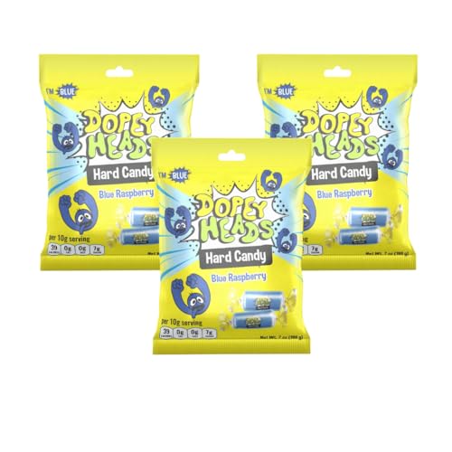 Dopey Heads | HALAL | Blue Raspberry | Original Hard Candy | Pack of 3 | Weight 198g (7 oz) Each - Blue Raspberry Hard Candy