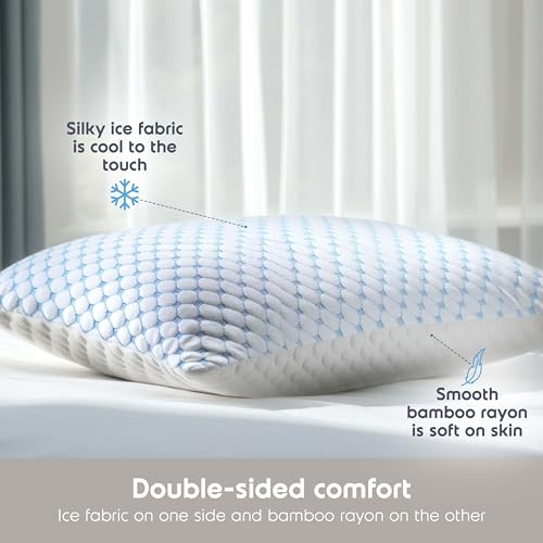 Image of Nestl Cooling Memory Foam Pillow with Down Alternative Pillows Combo Set - Queen Size Set of 2, 1 Soft and 1 Firm, Adjustable for Side, Back, Stomach Sleepers, Breathable Washable Bed Cover, 20 inchx30 inch