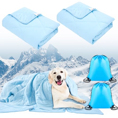 Hillsuren 2 Pack 40" x 60" Dog Cooling Mats with Storage Bags, Washable Cooling Pads for Dogs, Foldable Pet Self-Cooling Mat for Crate, Sofa, Floor, Car, Indoor Outdoor Summer Use