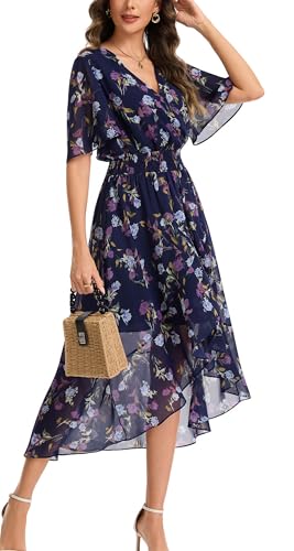 Image of Kormei Womens Short Sleeve Floral Maxi Dress High Low V-Neck Flowy Party Long Dresses