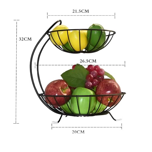 Image of Homeor 2-Tier Fruit & Vegetable Basket for Dining Table, Centre Table I Metal Fruit Bowl or Bread Basket Vegetables Storage Organizer Holder I Multi-Purpose Basket for Kitchen & Home, Black
