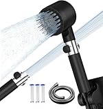 Alcachofa de Ducha con Filtros Antical, Alcachofa Ducha Alta Presión con Manguera 1.5M y Soporte, Cabezal Ducha con Filtro de 4 Modos y Botón de Parada Instantánea, Eliminación de Cloro, Negro