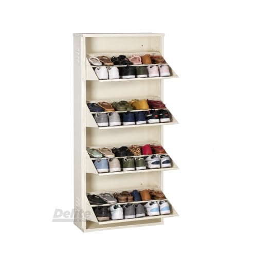 Image of DELITE KOM AIRO 24 inch 8 Shelf Double Decker Metal Shoe Rack Wall Mount for Home with Lock | Air-Vent Panels Keep Shoes Odour-Free | 24 Shoes /40 Slippers | 1Yr Warranty | 54x24x8 Ivory | DIY