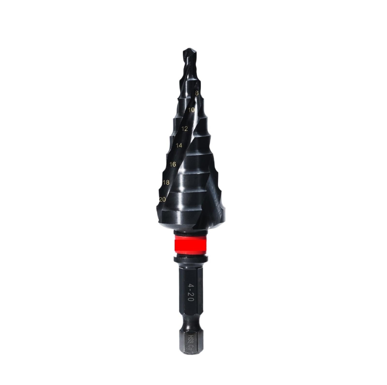 Punta A Scalare Punta Da Trapano A Gradino HSS 4-20 Mm | Punta a gradino al cobalto M35 for metallo, acciaio inossidabile, alluminio, plastica. Gambo esagonale da 1/4".