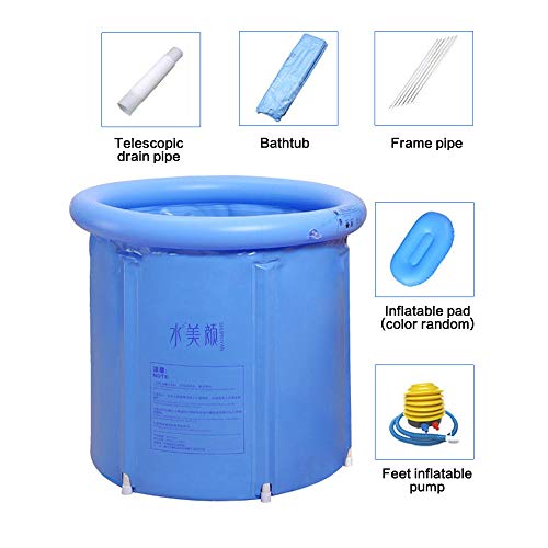 Portable Inflatable Bathtub, PVC SPA Folding Bath Tub Sauna Steam Bathtub Adult Bath Bucket Large Size - 29.5 Inch Blue