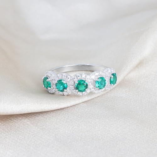 Ring 925 Sterling Silver Rhodium Plated Cubic Zirconia Round Shape Cut 1.11 Carats Solitaire Colored Gemstone Prong Setting Engagement Wedding Bands for Women Fashion Accessory Jewelry2