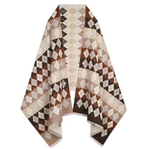 Relang Scarfs for Women Pashmina Silky Shawl Wrap for Evening Dressing Blanket Open Front Poncho Cape (Classic Khaki Plaid
