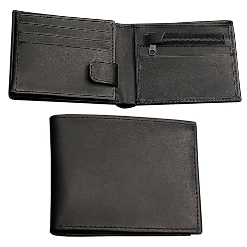 Generic New 2024 Rfid Bifold Black Genuine Cowhide Full Grain Shinny Leather Wallet for men, 10+ Card Slots Flap Id Window, Zip Coin Pocket, 2 Cash Pockets (PLAIN).